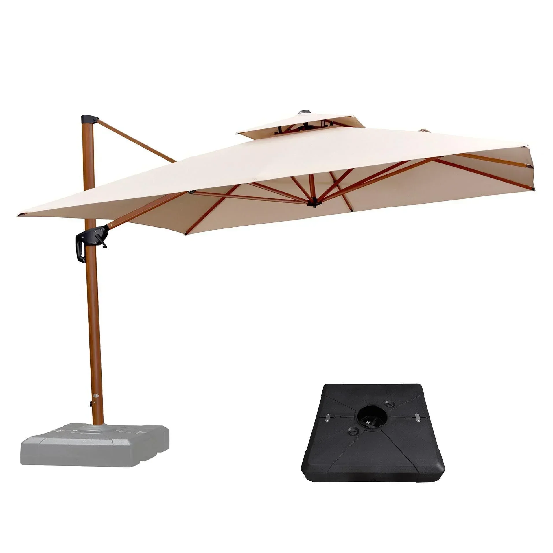 PURPLE LEAF Outdoor Garden Umbrella with Base, Cantilever Umbrellas in Wood Color - Image 65