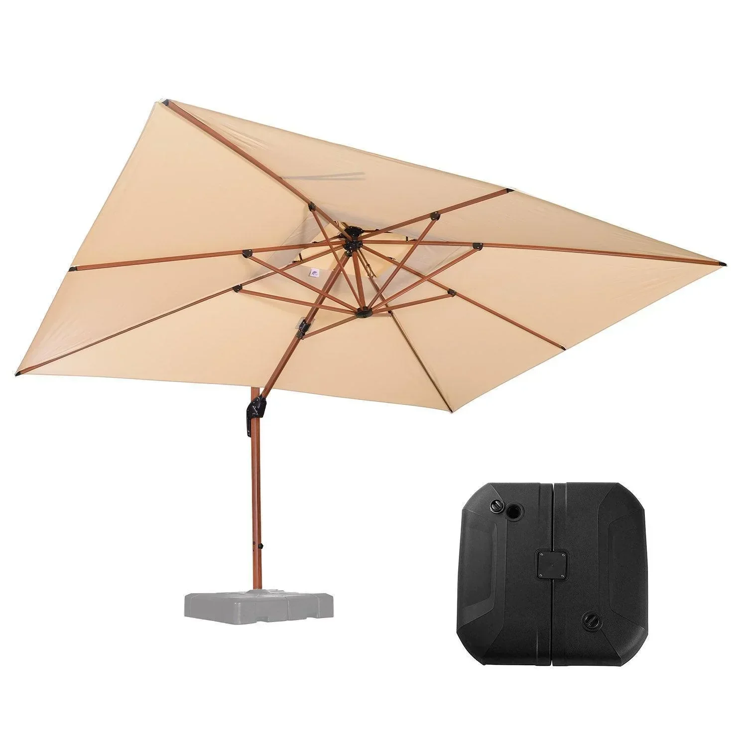 PURPLE LEAF Outdoor Garden Umbrella with Base, Cantilever Umbrellas in Wood Color - Image 66