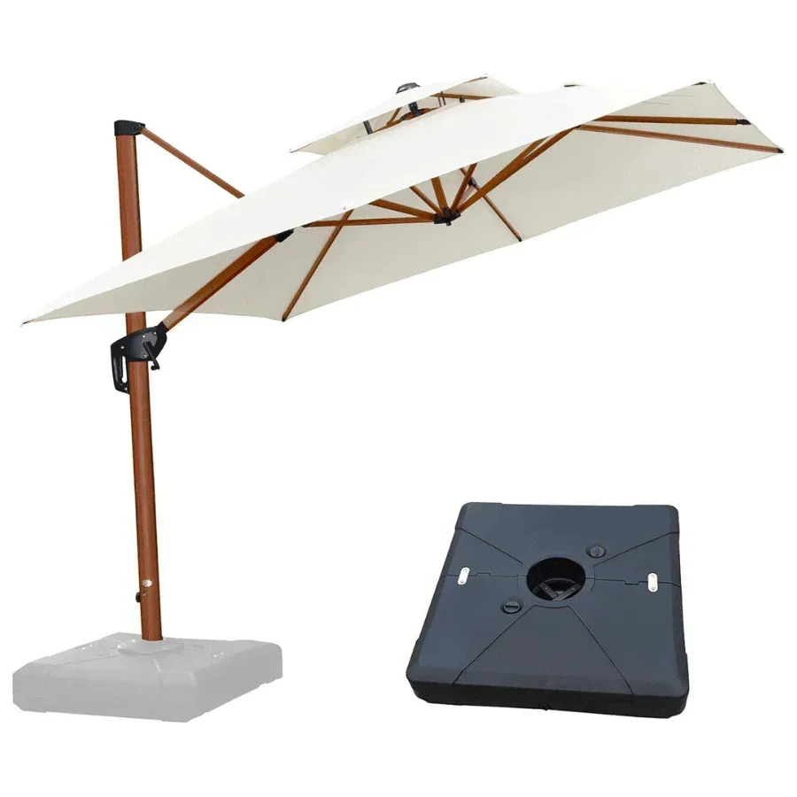 PURPLE LEAF Outdoor Garden Umbrella with Base, Cantilever Umbrellas in Wood Color - Image 67
