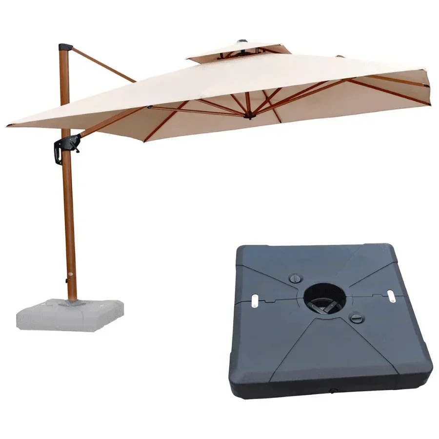 PURPLE LEAF Outdoor Garden Umbrella with Base, Cantilever Umbrellas in Wood Color - Image 69