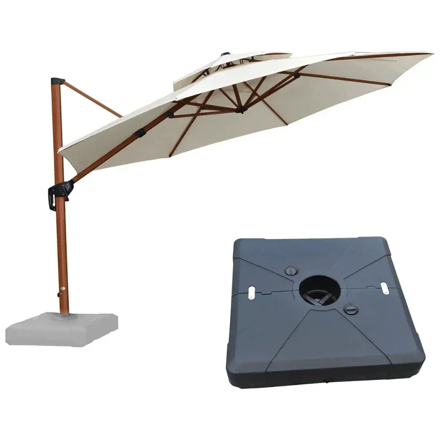 PURPLE LEAF Outdoor Garden Umbrella with Base, Cantilever Umbrellas in Wood Color - Image 70