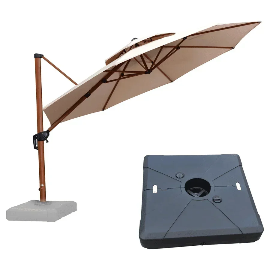 PURPLE LEAF Outdoor Garden Umbrella with Base, Cantilever Umbrellas in Wood Color - Image 71