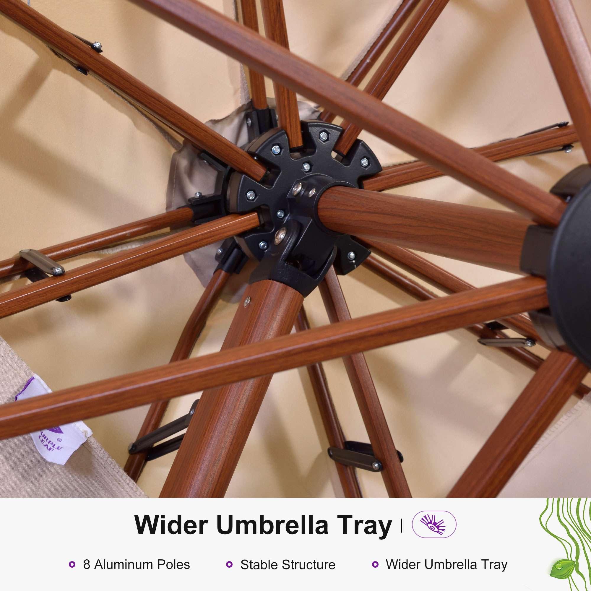 PURPLE LEAF Outdoor Garden Umbrella with Base, Cantilever Umbrellas in Wood Color - Image 76