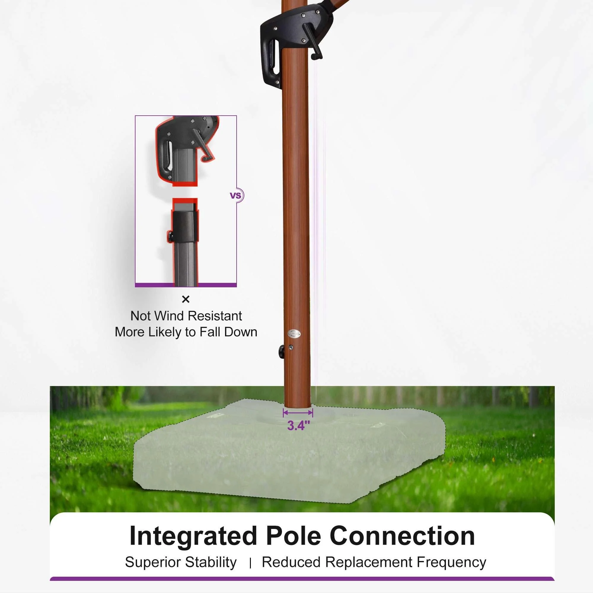 PURPLE LEAF Outdoor Garden Umbrella with Base, Cantilever Umbrellas in Wood Color - Image 80