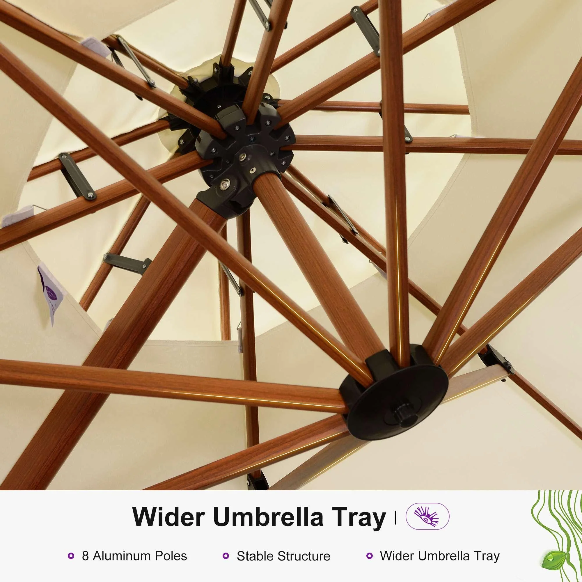 PURPLE LEAF Outdoor Garden Umbrella with Base, Cantilever Umbrellas in Wood Color - Image 83