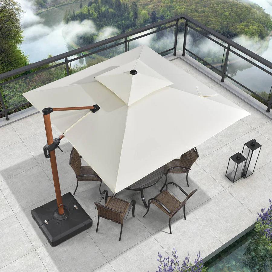 PURPLE LEAF Outdoor Garden Umbrella with Base, Cantilever Umbrellas in Wood Color - Image 9
