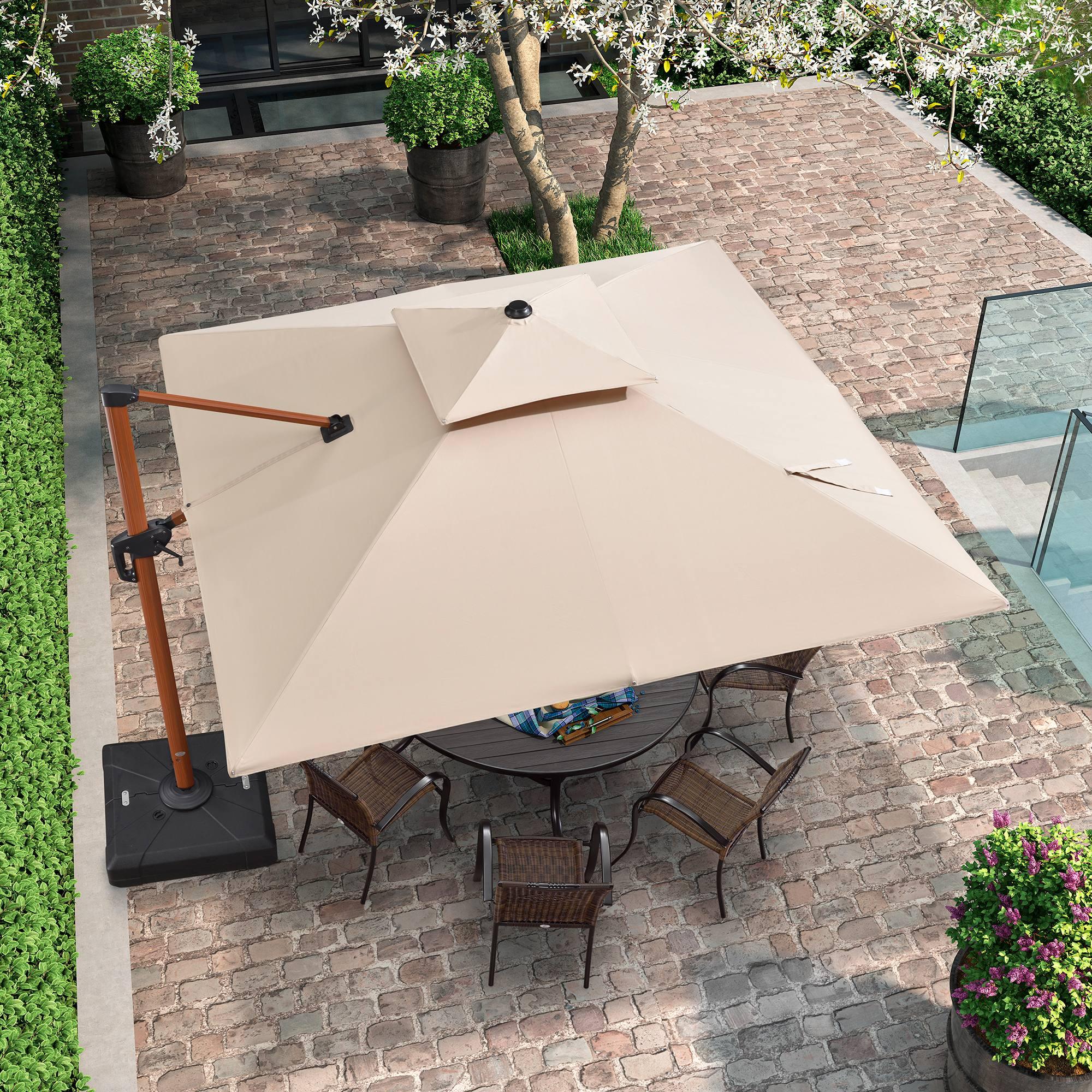 PURPLE LEAF Outdoor Garden Umbrella with Base, Cantilever Umbrellas in Wood Color - Image 98