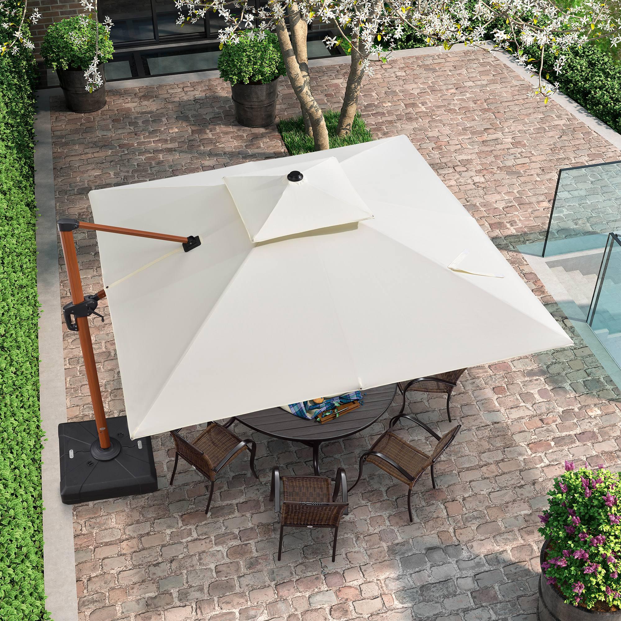 PURPLE LEAF Outdoor Garden Umbrella with Base, Cantilever Umbrellas in Wood Color - Image 99