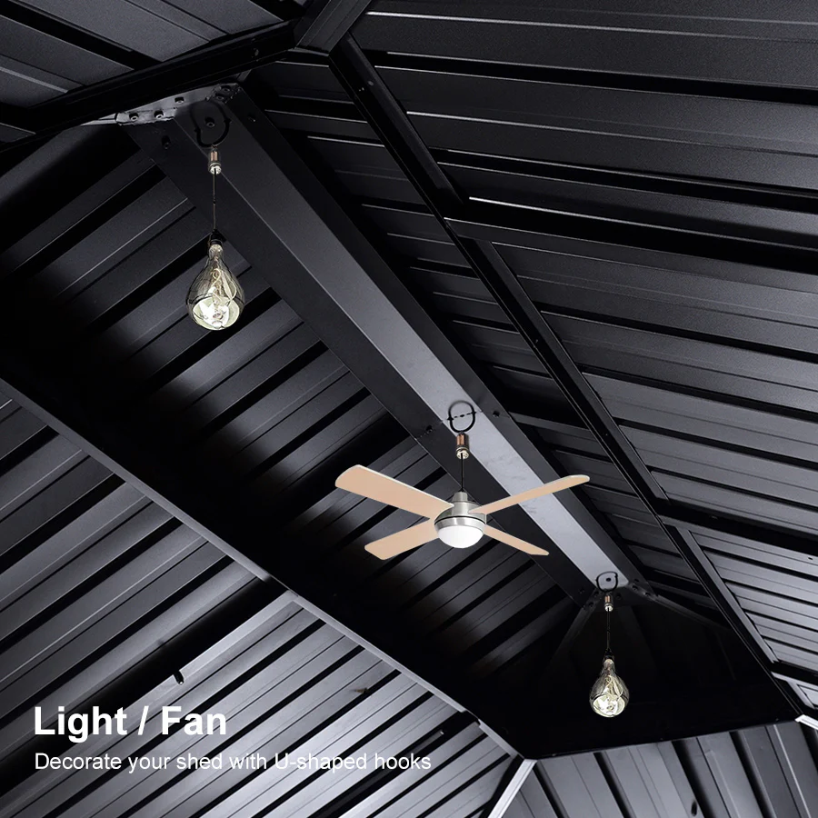 PURPLE LEAF Hardtop Gazebo for Patio Wood Grain Galvanized Steel Frame Awning with String Lights-milky - Image 36