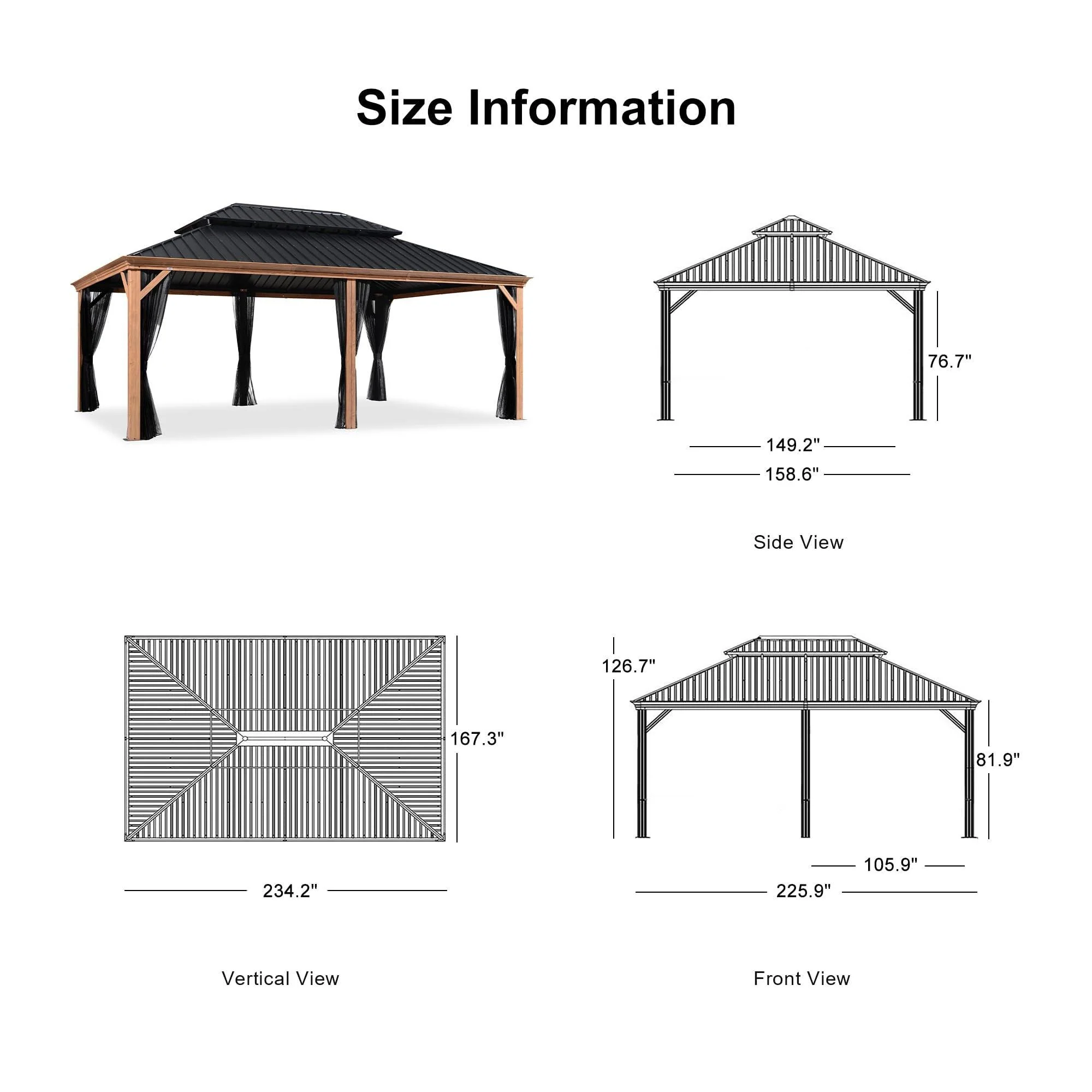 PURPLE LEAF Hardtop Gazebo for Patio Wood Grain Galvanized Steel Frame Awning with String Lights-milky - Image 41