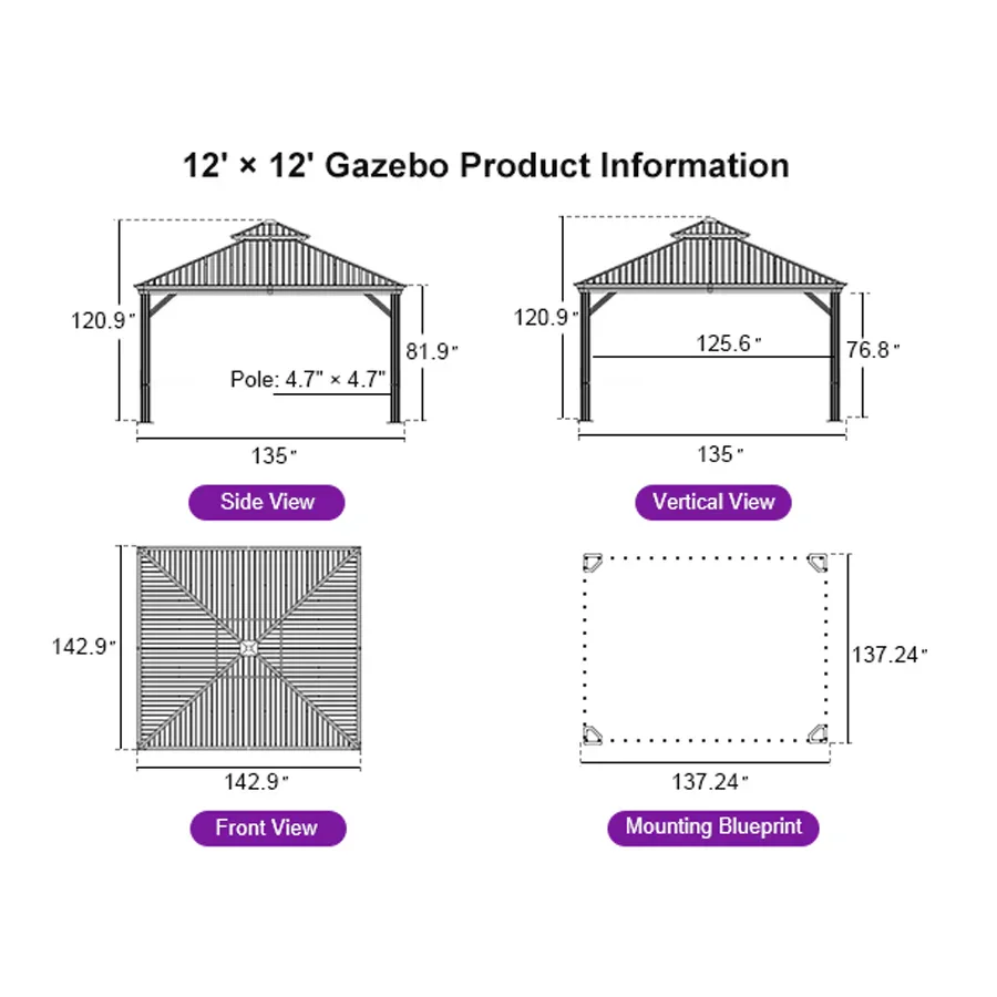 PURPLE LEAF Hardtop Gazebo for Patio Wood Grain Galvanized Steel Frame Awning with String Lights-milky - Image 48