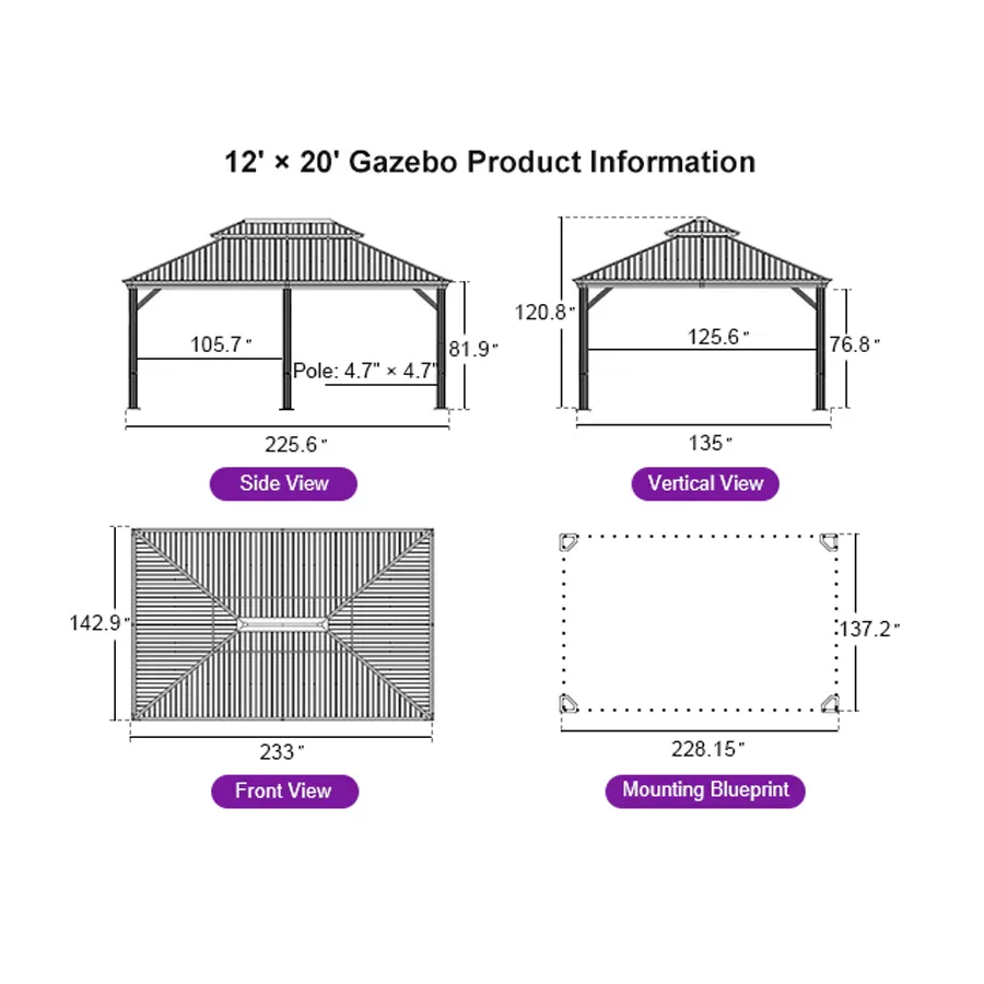 PURPLE LEAF Hardtop Gazebo for Patio Wood Grain Galvanized Steel Frame Awning with String Lights-milky - Image 52