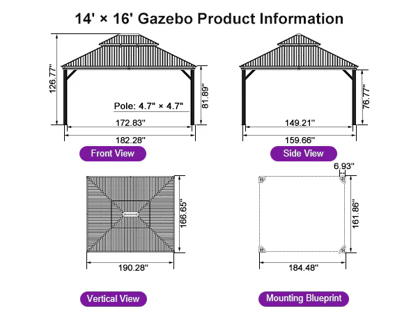 PURPLE LEAF Hardtop Gazebo for Patio Wood Grain Galvanized Steel Frame Awning with String Lights-milky - Image 56