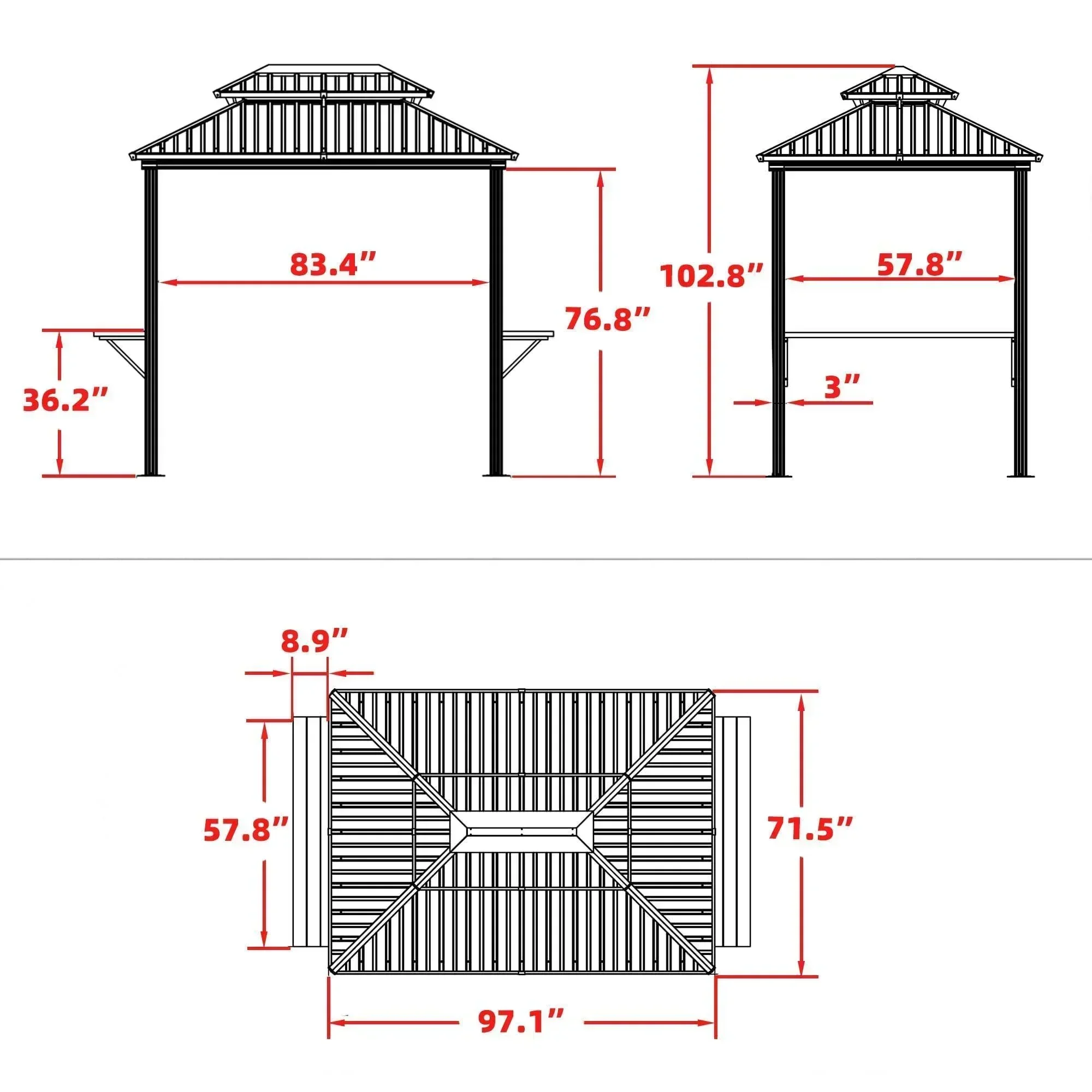 PURPLE LEAF Hardtop Grill Gazebo for Patio Bronze Permanent Metal Roof Outside Sun Shade Outdoor BBQ Canopy with String Lights - Image 20