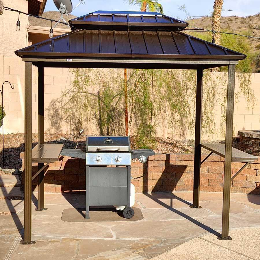 PURPLE LEAF Hardtop Grill Gazebo for Patio Bronze Permanent Metal Roof Outside Sun Shade Outdoor BBQ Canopy with String Lights - Image 61