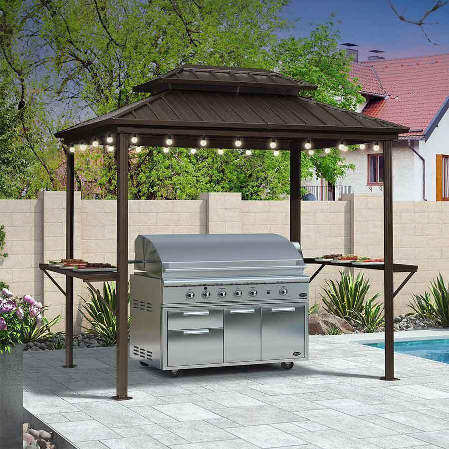 PURPLE LEAF Hardtop Grill Gazebo for Patio Bronze Permanent Metal Roof Outside Sun Shade Outdoor BBQ Canopy with String Lights - Image 64