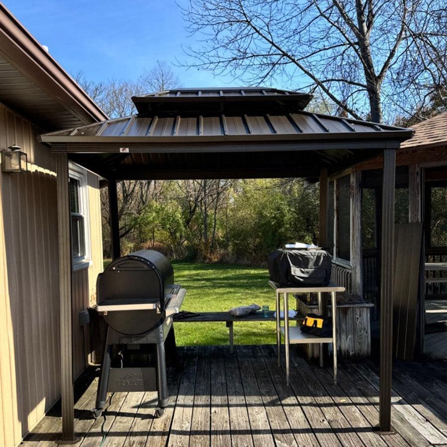 PURPLE LEAF Hardtop Grill Gazebo for Patio Bronze Permanent Metal Roof Outside Sun Shade Outdoor BBQ Canopy with String Lights - Image 75