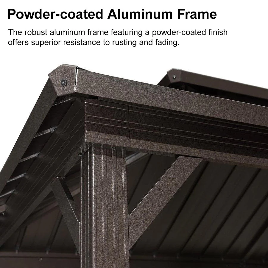 PURPLE LEAF Hardtop Grill Gazebo for Patio Bronze Permanent Metal Roof Outside Sun Shade Outdoor BBQ Canopy with String Lights - Image 78
