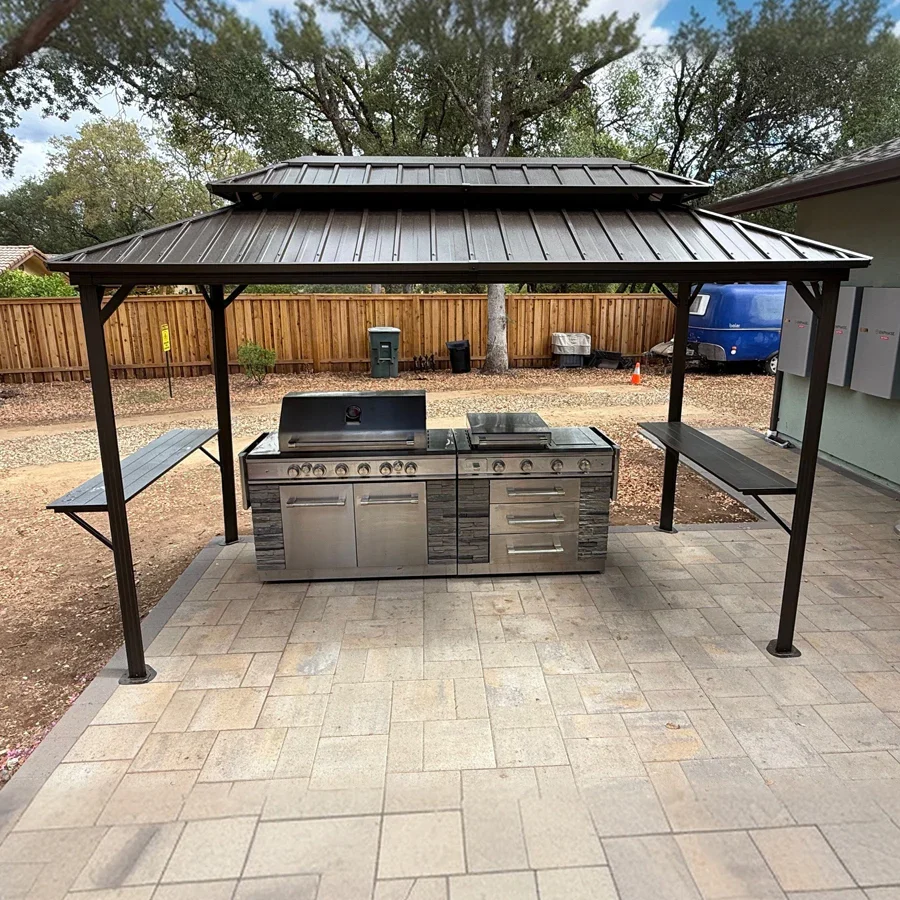 PURPLE LEAF Hardtop Grill Gazebo for Patio Bronze Permanent Metal Roof Outside Sun Shade Outdoor BBQ Canopy with String Lights - Image 85