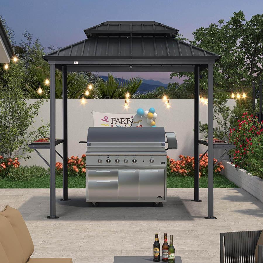 PURPLE LEAF Hardtop Grill Gazebo for Patio Grey Permanent Metal Roof Outside Sun Shade Outdoor BBQ Canopy - Image 18