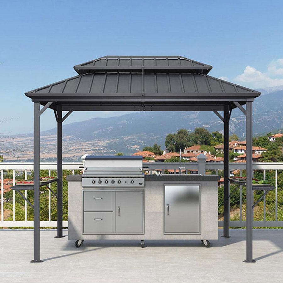 PURPLE LEAF Hardtop Grill Gazebo for Patio Grey Permanent Metal Roof Outside Sun Shade Outdoor BBQ Canopy - Image 20