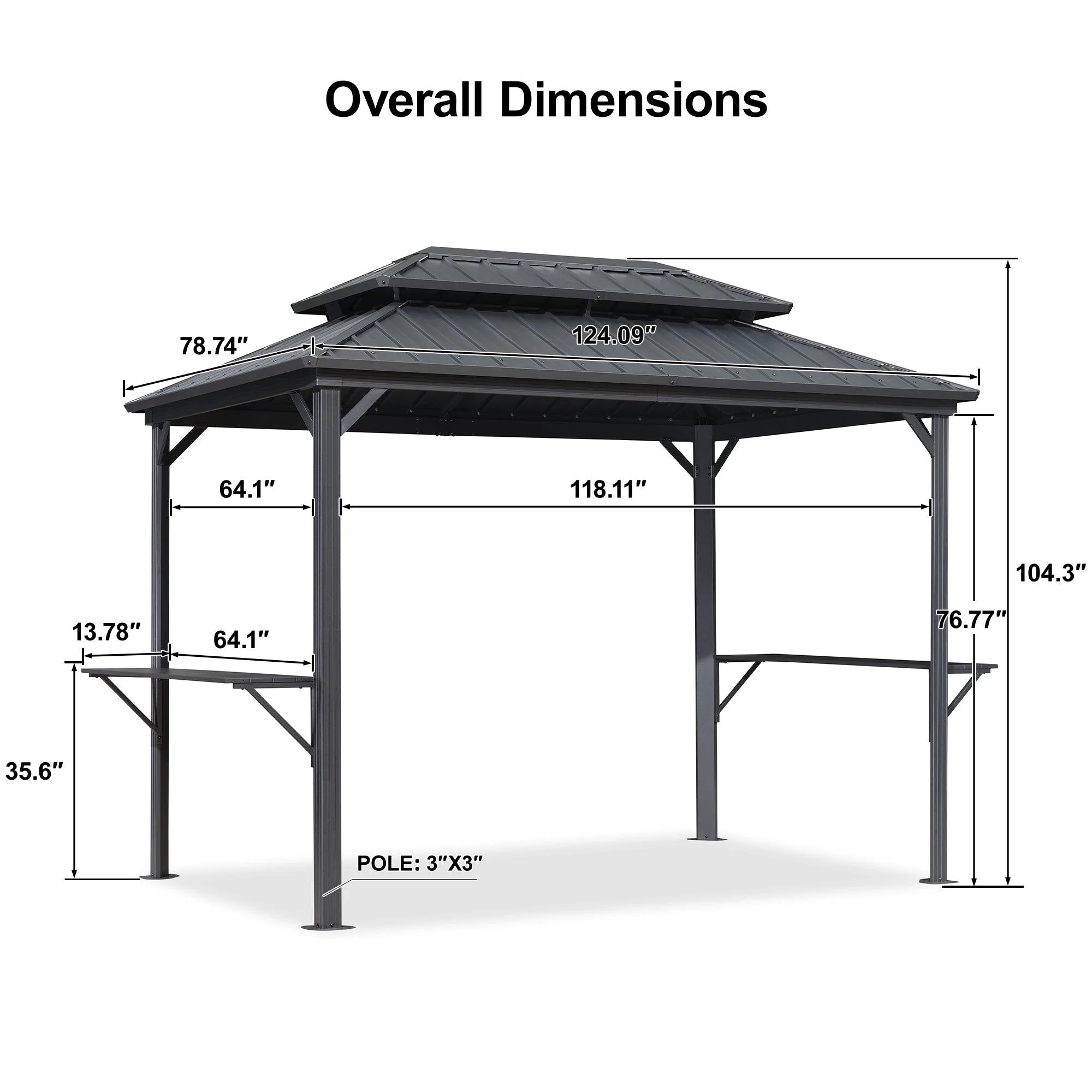 PURPLE LEAF Hardtop Grill Gazebo for Patio Grey Permanent Metal Roof Outside Sun Shade Outdoor BBQ Canopy - Image 25