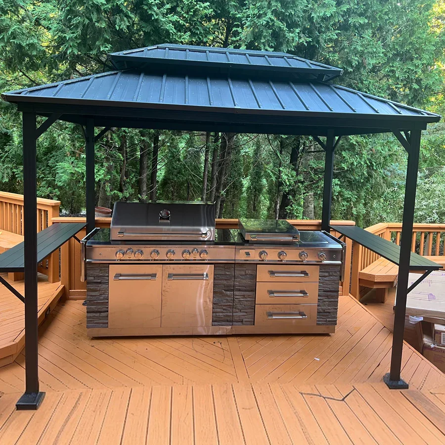 PURPLE LEAF Hardtop Grill Gazebo for Patio Grey Permanent Metal Roof Outside Sun Shade Outdoor BBQ Canopy - Image 41