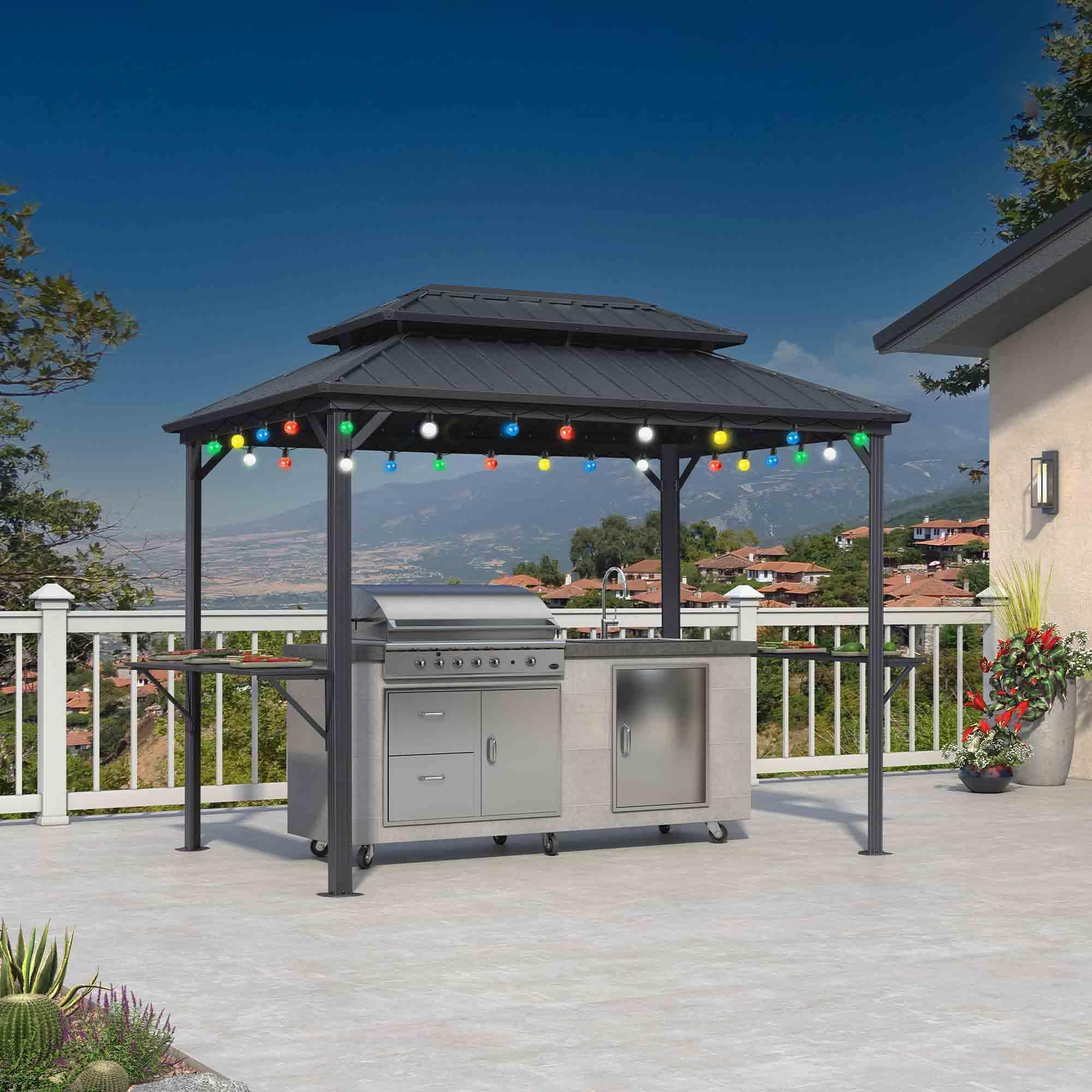 PURPLE LEAF Hardtop Grill Gazebo for Patio Grey Permanent Metal Roof Outside Sun Shade Outdoor BBQ Canopy with String Lights - Image 29