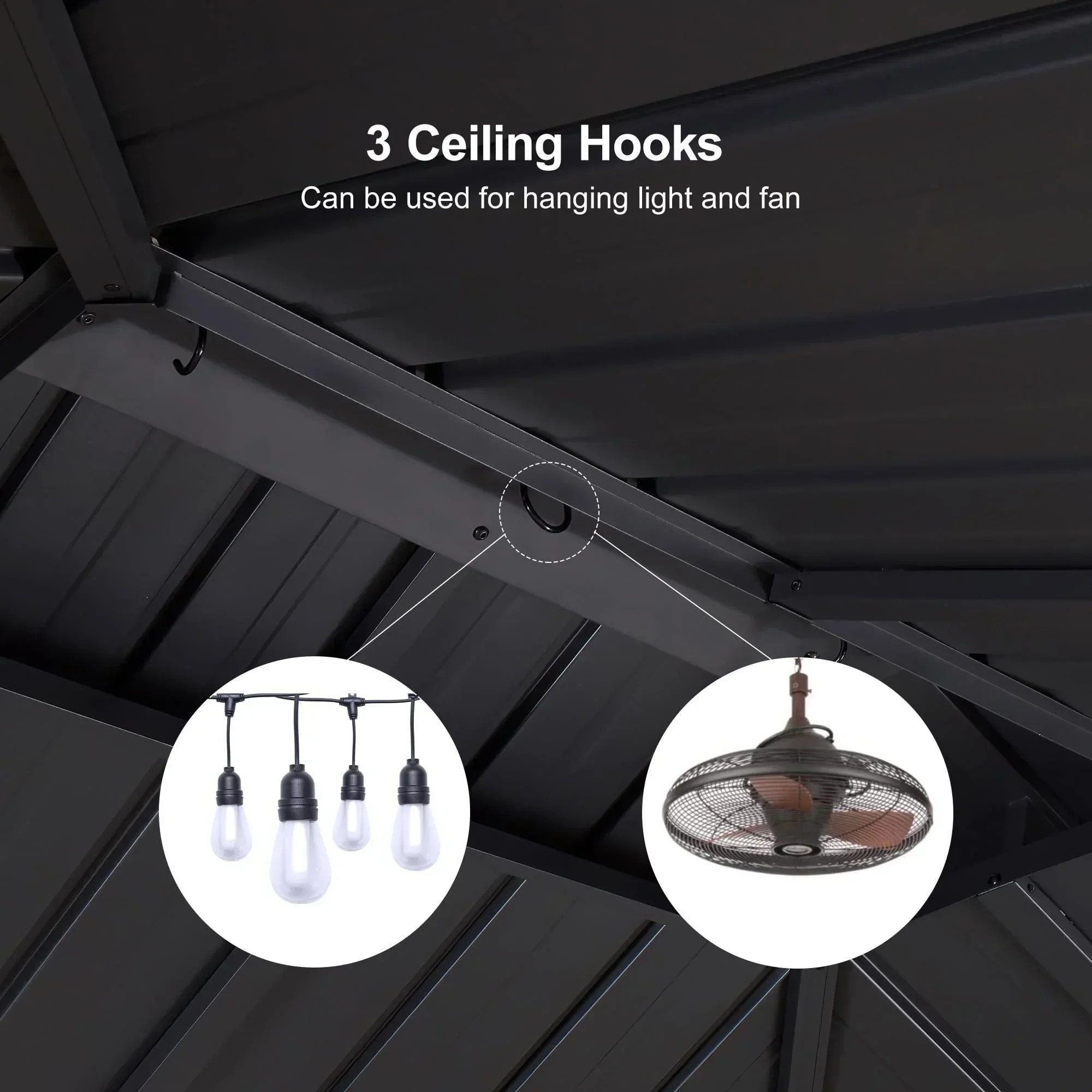 PURPLE LEAF Hardtop Grill Gazebo for Patio Grey Permanent Metal Roof Outside Sun Shade Outdoor BBQ Canopy with String Lights - Image 36
