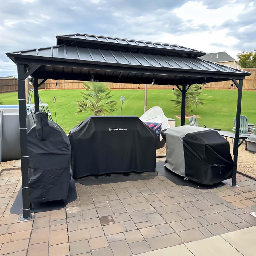 PURPLE LEAF Hardtop Grill Gazebo for Patio Grey Permanent Metal Roof Outside Sun Shade Outdoor BBQ Canopy with String Lights - Image 48