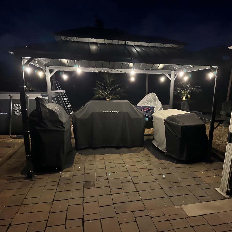 PURPLE LEAF Hardtop Grill Gazebo for Patio Grey Permanent Metal Roof Outside Sun Shade Outdoor BBQ Canopy with String Lights - Image 49