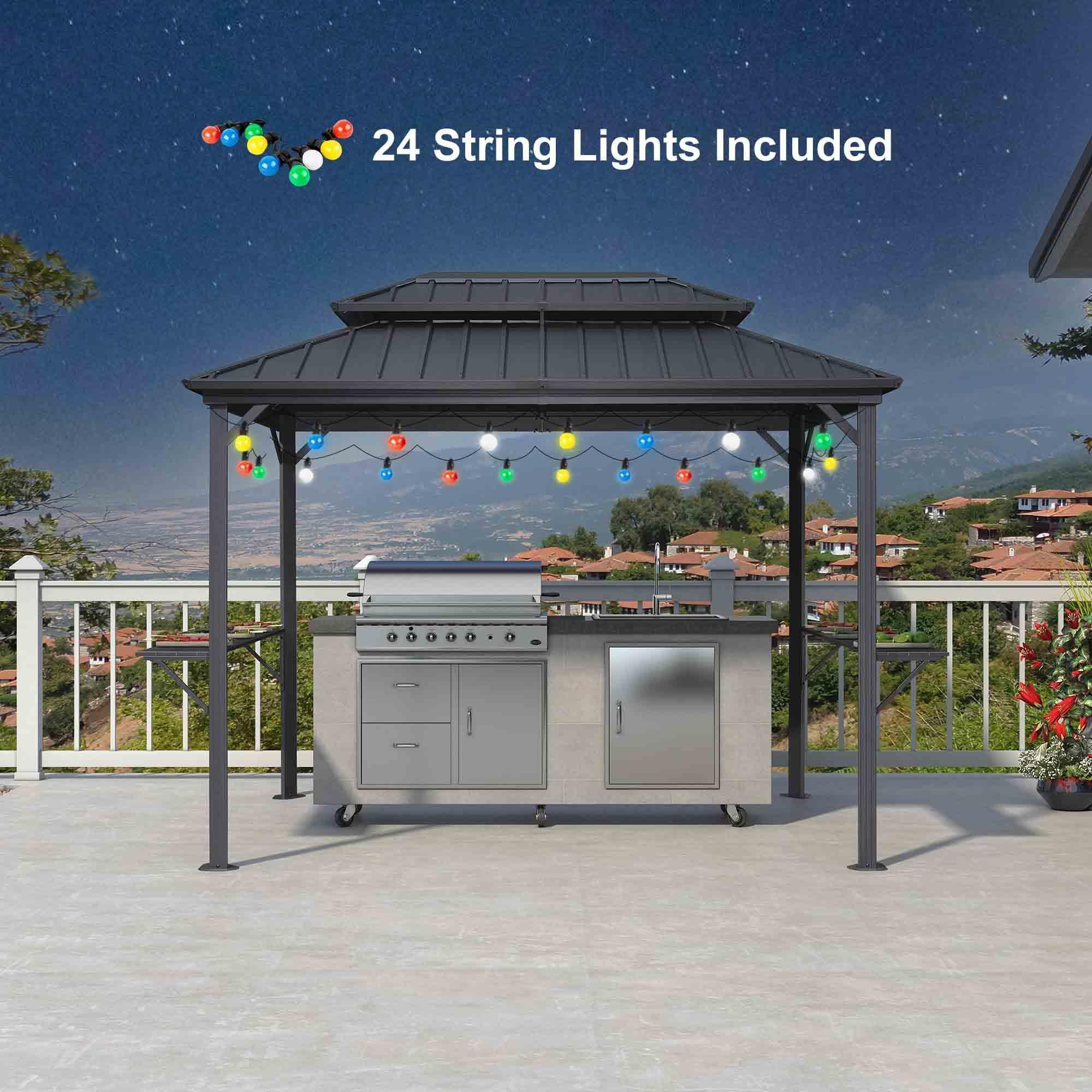 PURPLE LEAF Hardtop Grill Gazebo for Patio Grey Permanent Metal Roof Outside Sun Shade Outdoor BBQ Canopy with String Lights - Image 5