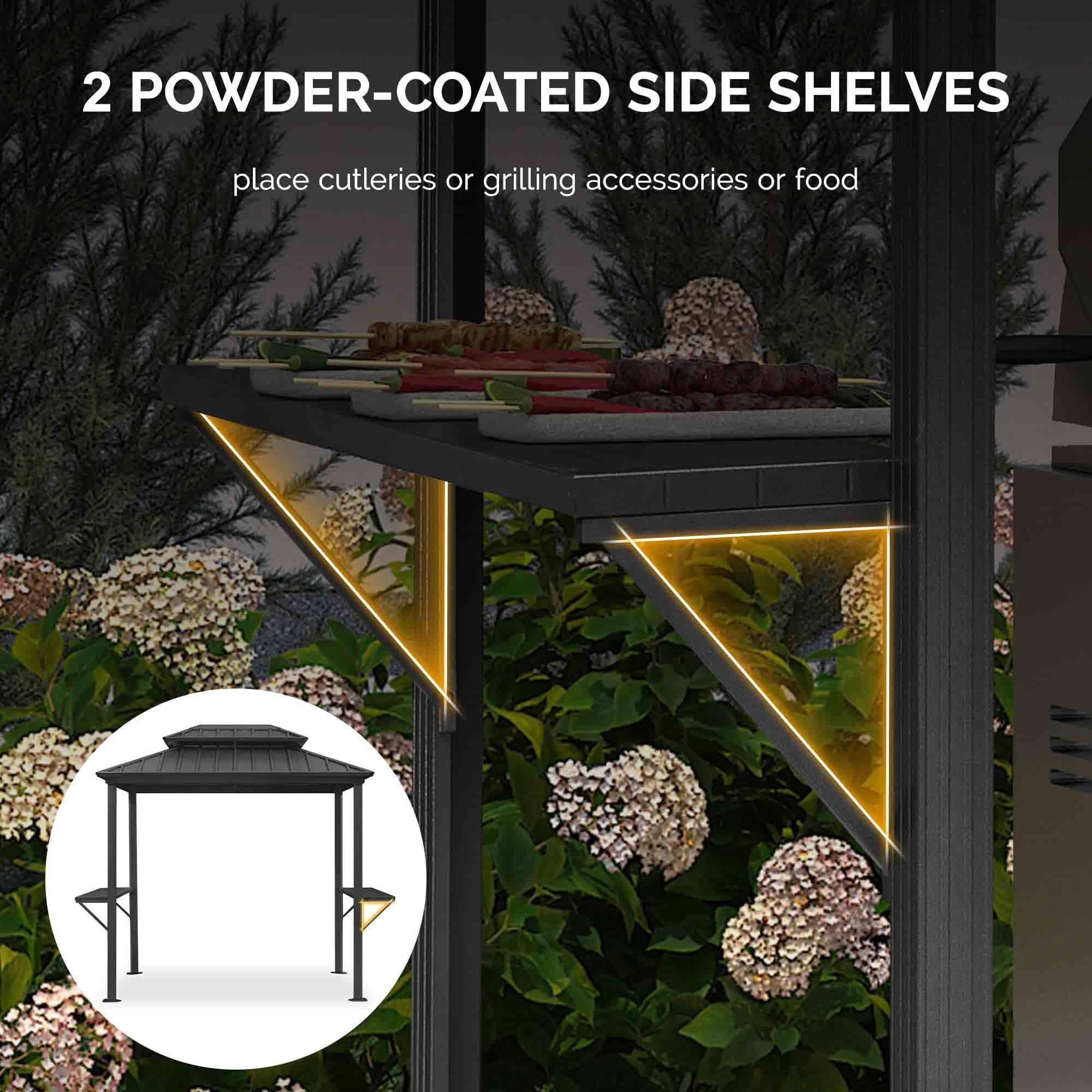 PURPLE LEAF Hardtop Grill Gazebo for Patio Grey Permanent Metal Roof Outside Sun Shade Outdoor BBQ Canopy with String Lights - Image 6