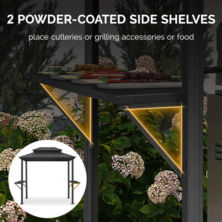 PURPLE LEAF Hardtop Grill Gazebo for Patio Grey Permanent Metal Roof Outside Sun Shade Outdoor BBQ Canopy with String Lights - Image 67
