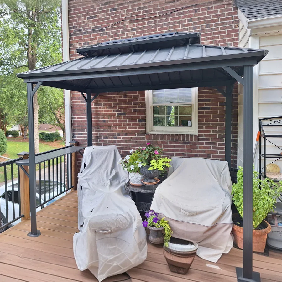 PURPLE LEAF Hardtop Grill Gazebo for Patio Grey Permanent Metal Roof Outside Sun Shade Outdoor BBQ Canopy with String Lights - Image 73