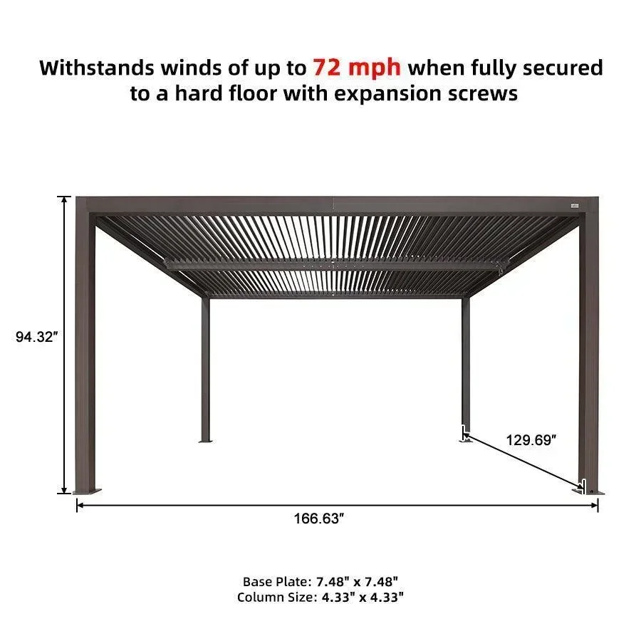 PURPLE LEAF Athena Louvered Pergola Bronze Outdoor Aluminum Pergola with Strip Lights Adjustable Gazebo for Patio Deck Garden - Image 28