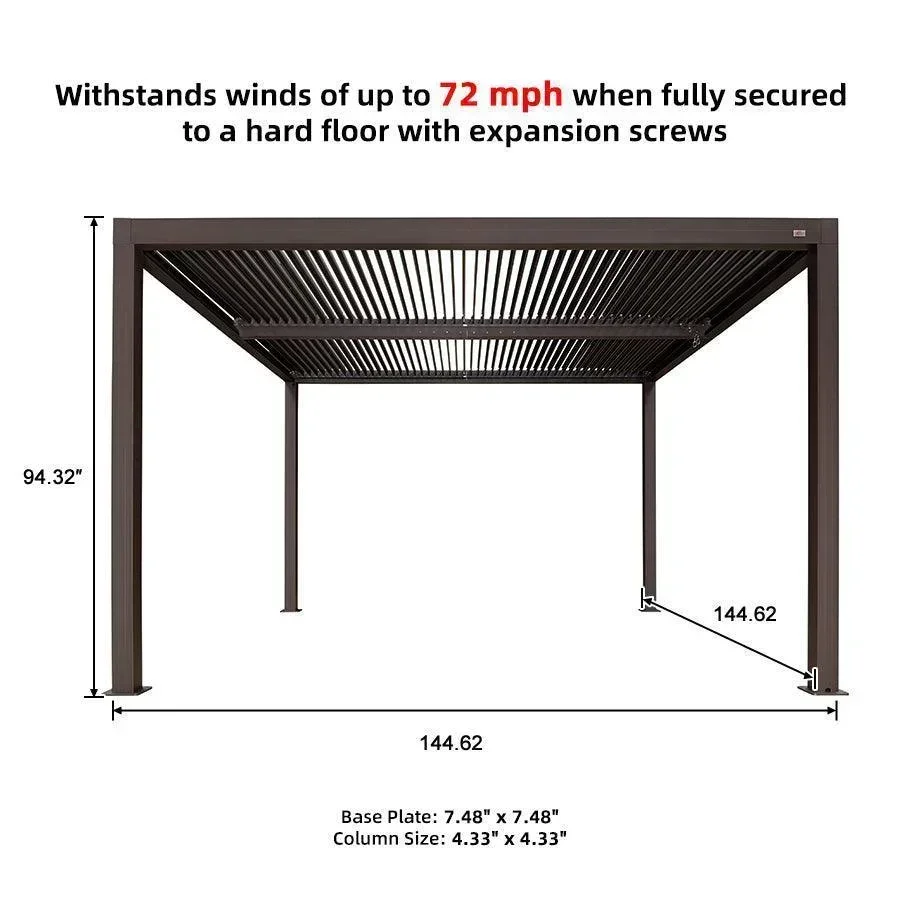 PURPLE LEAF Athena Louvered Pergola Bronze Outdoor Aluminum Pergola with Strip Lights Adjustable Gazebo for Patio Deck Garden - Image 29