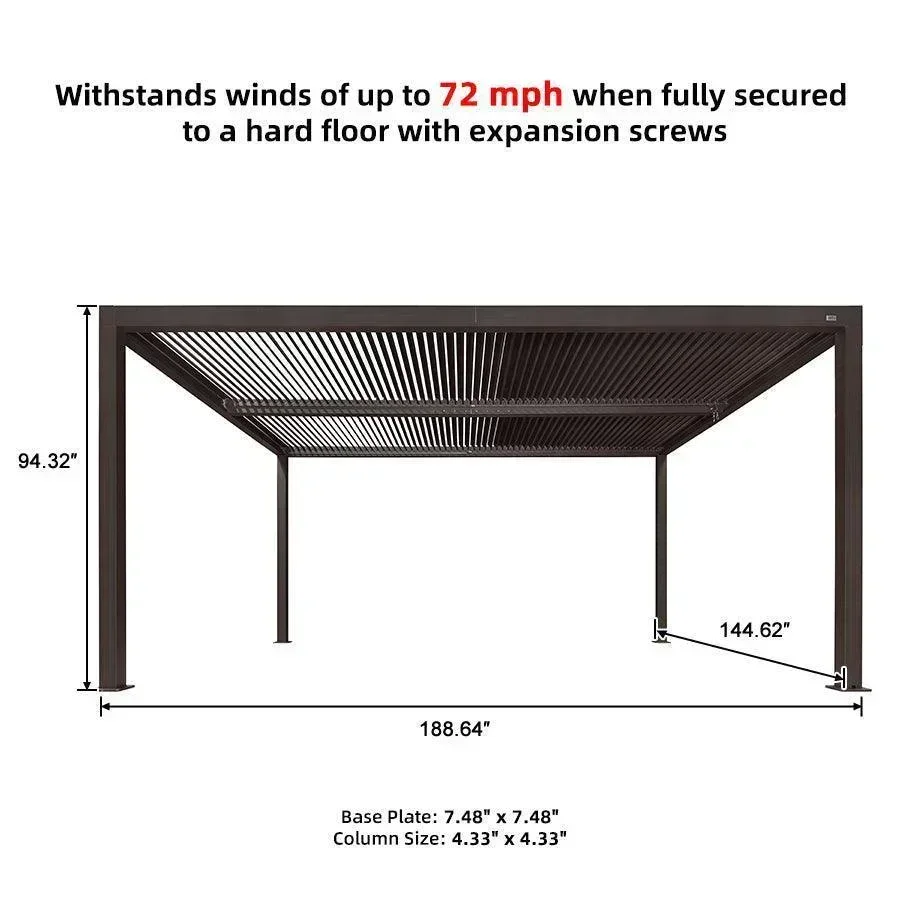 PURPLE LEAF Athena Louvered Pergola Bronze Outdoor Aluminum Pergola with Strip Lights Adjustable Gazebo for Patio Deck Garden - Image 31