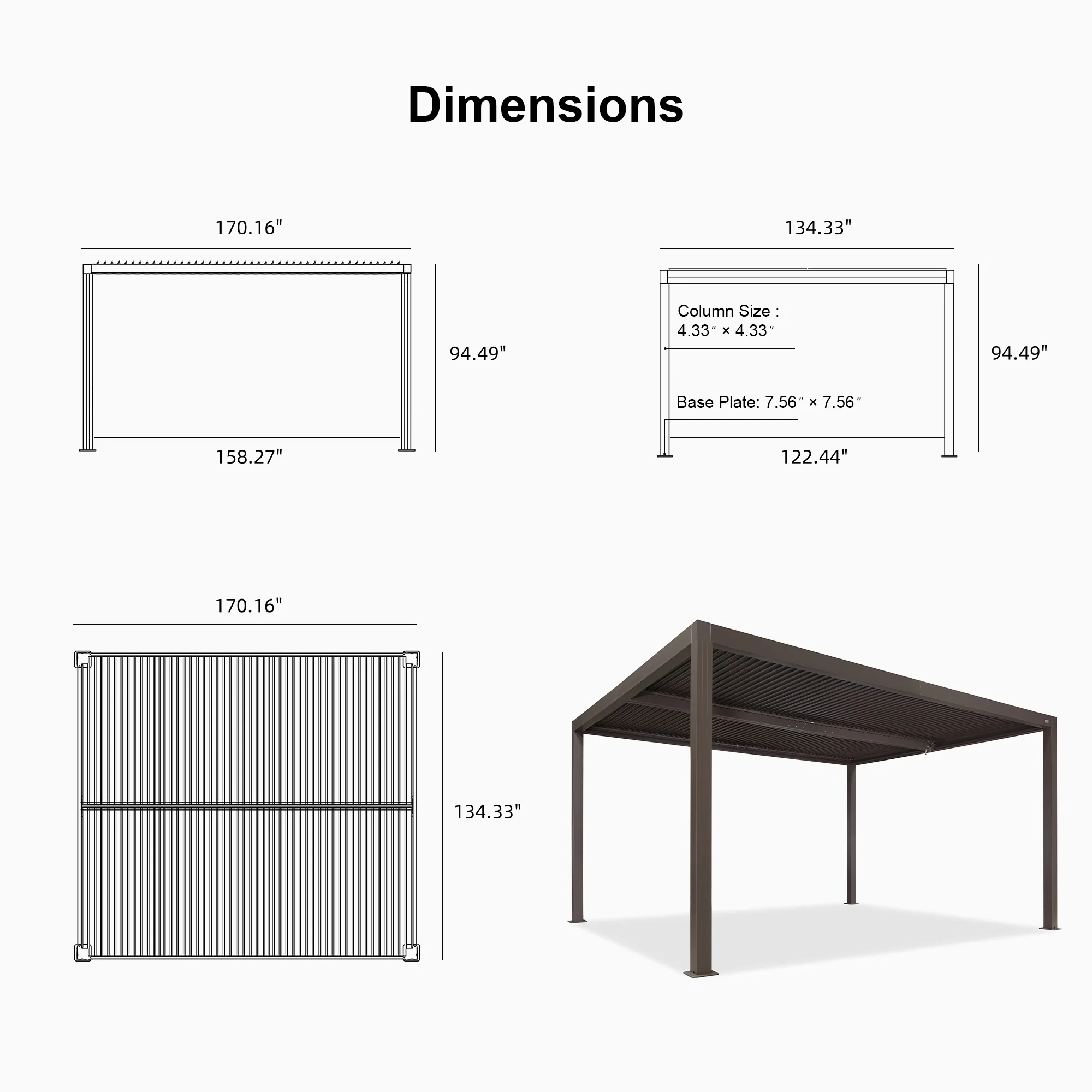 PURPLE LEAF Athena Louvered Pergola Bronze Outdoor Aluminum Pergola with Strip Lights Adjustable Gazebo for Patio Deck Garden - Image 40