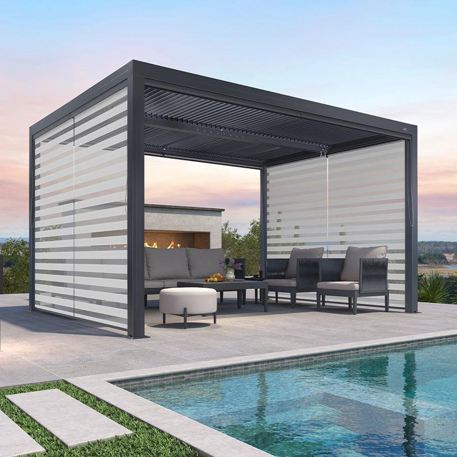 PURPLE LEAF Athena Louvered Pergola Grey Outdoor Aluminum Pergola with Roller Blind Adjustable Gazebo for Patio Deck Garden - Image 30