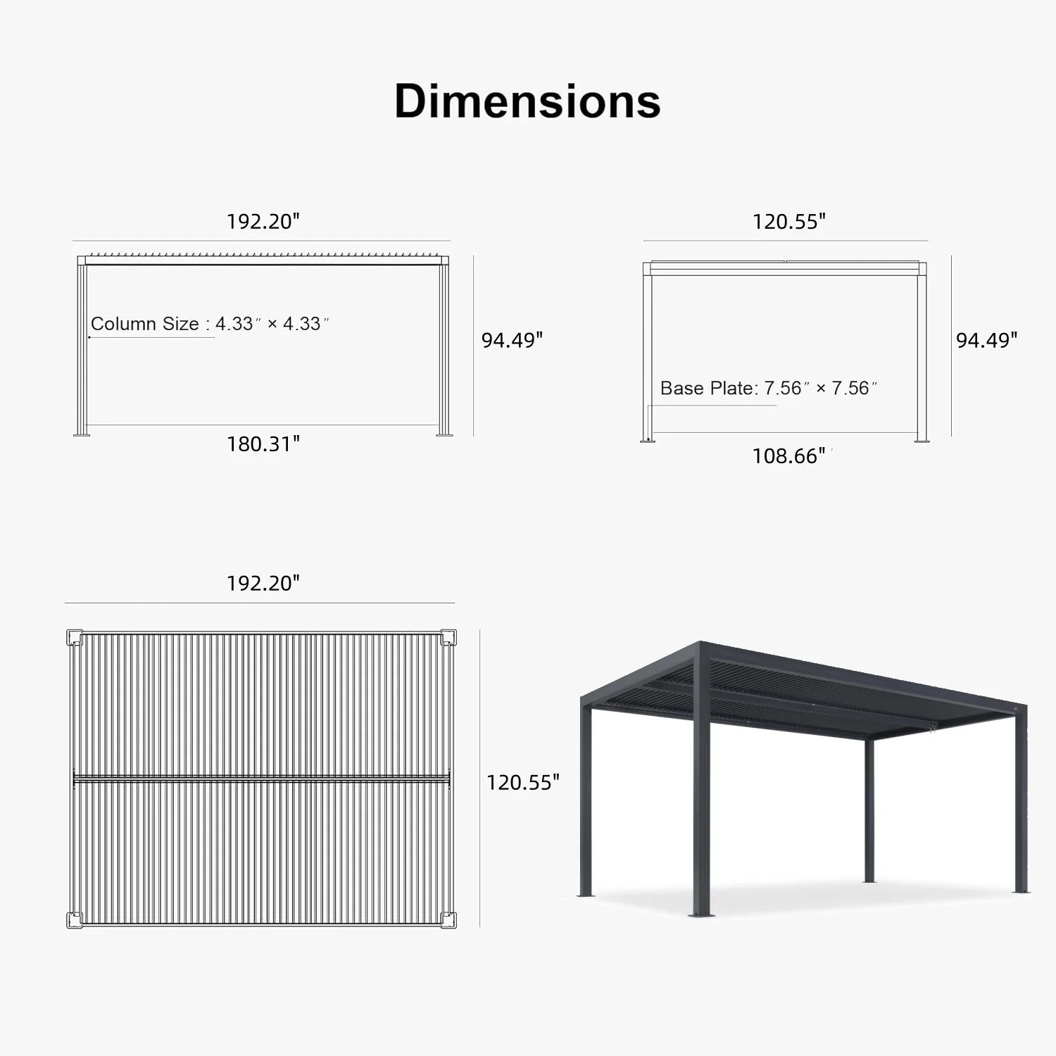 PURPLE LEAF Athena Louvered Pergola Grey Outdoor Aluminum Pergola with Roller Blind Adjustable Gazebo for Patio Deck Garden - Image 86
