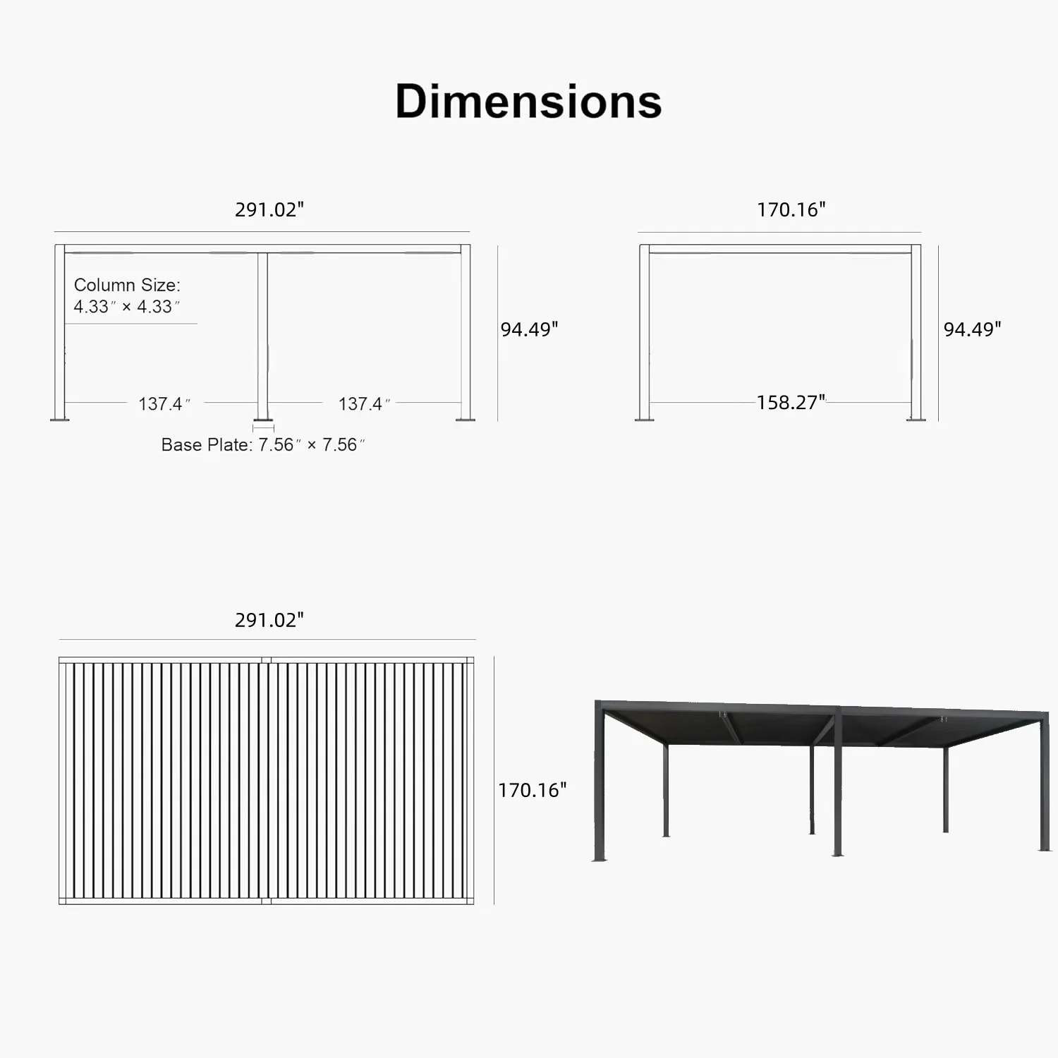 PURPLE LEAF Athena Louvered Pergola Grey Outdoor Aluminum Pergola with Roller Blind Adjustable Gazebo for Patio Deck Garden - Image 97