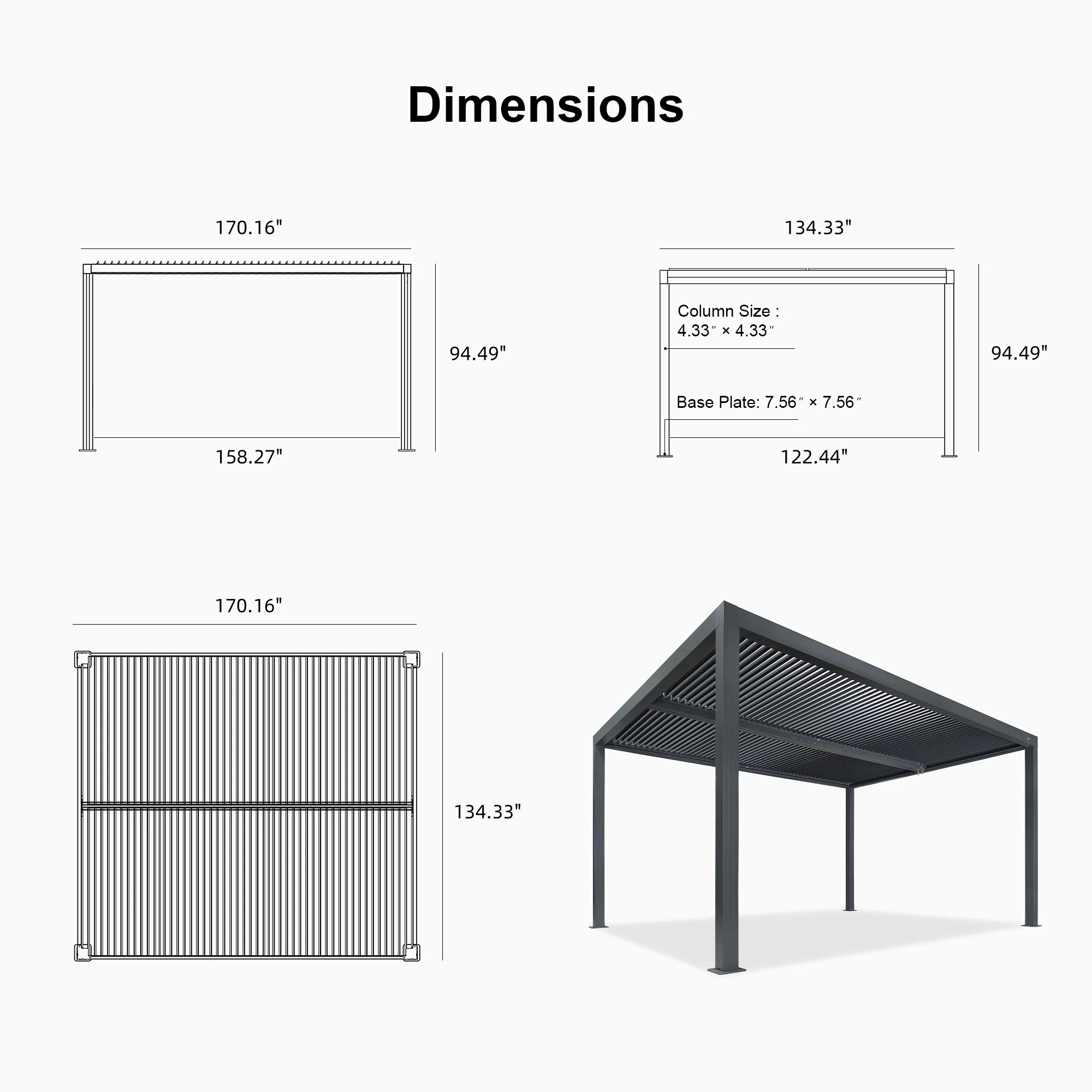PURPLE LEAF Athena Louvered Pergola Grey Outdoor Aluminum Pergola with Strip Lights Adjustable Gazebo for Patio Deck Garden - Image 38