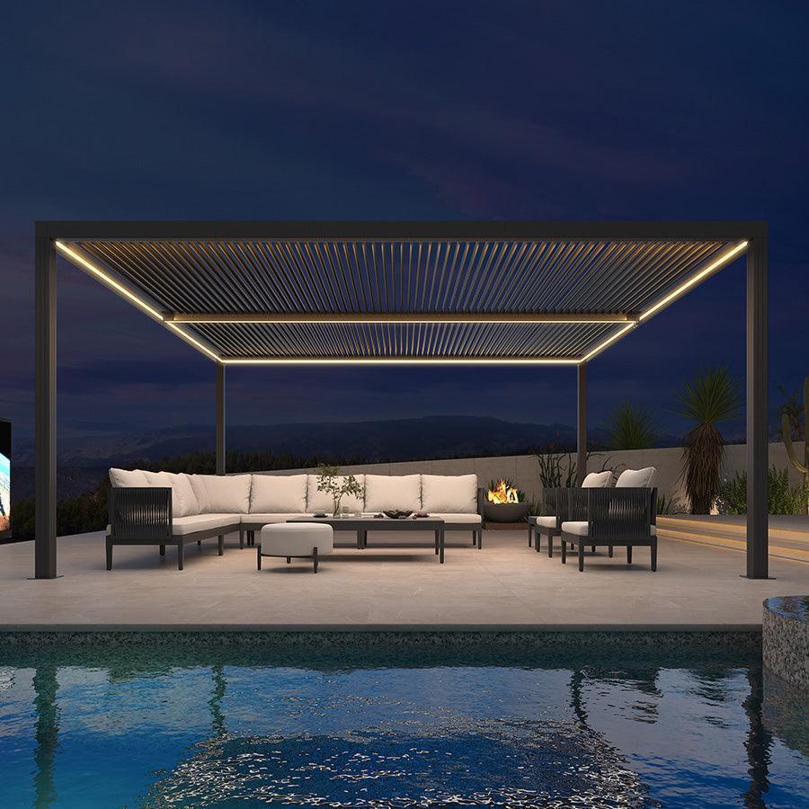 PURPLE LEAF Athena Louvered Pergola Grey Outdoor Aluminum Pergola with Strip Lights Adjustable Gazebo for Patio Deck Garden - Image 12