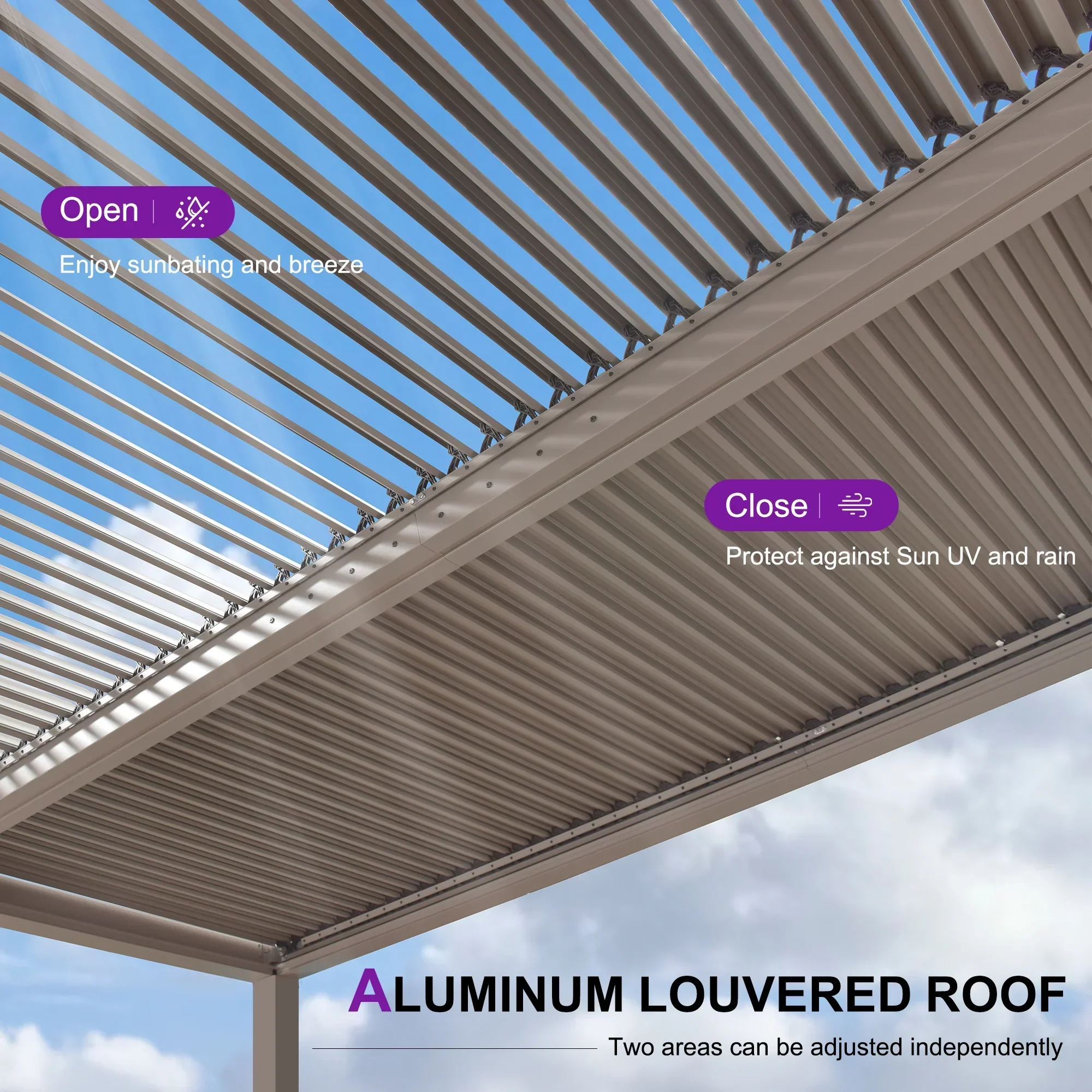 PURPLE LEAF Athena Louvered Pergola Modern Champagne Pergola with Adjustable Roof for Deck Backyard Garden - Image 17