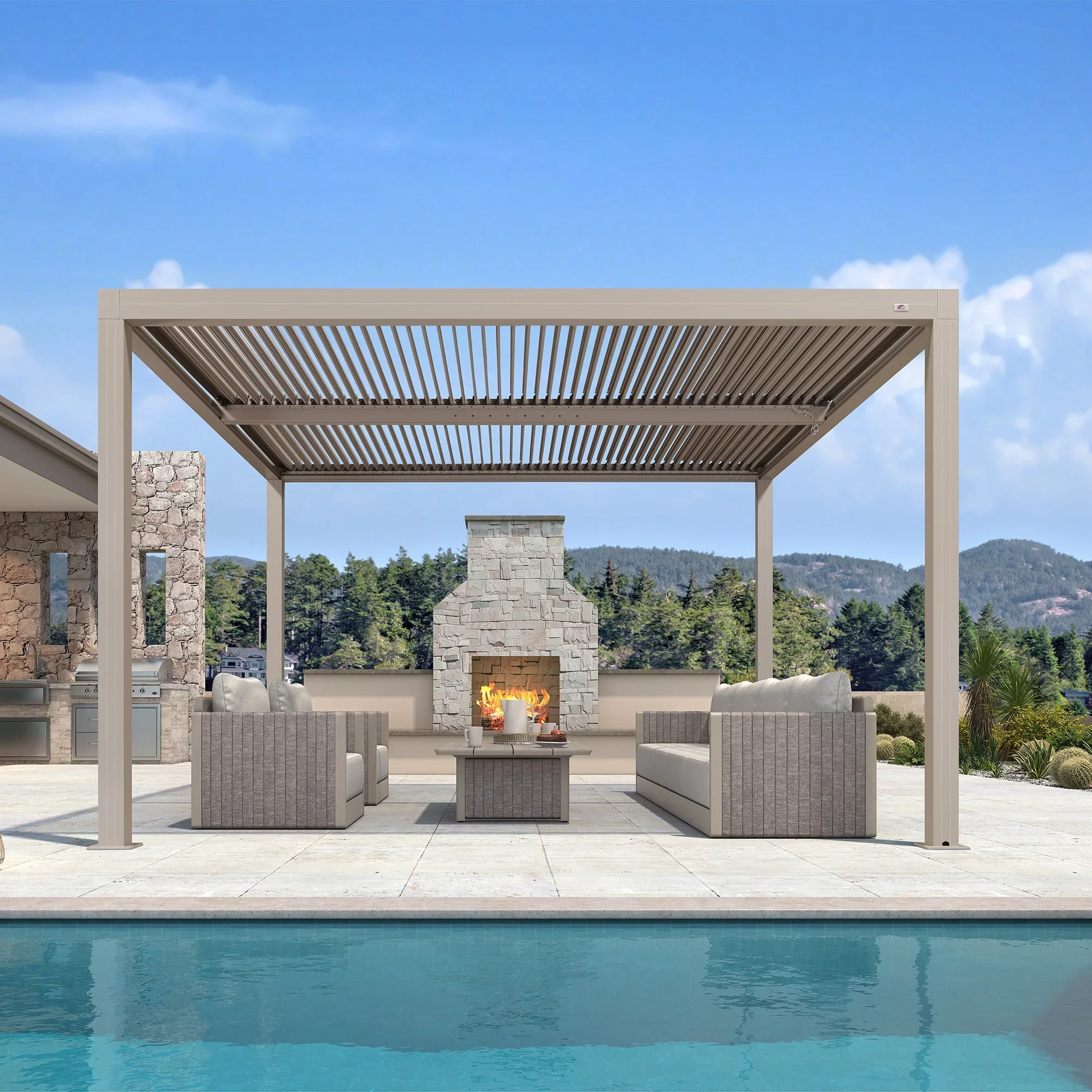 PURPLE LEAF Athena Louvered Pergola Modern Champagne Pergola with Adjustable Roof for Deck Backyard Garden - Image 8
