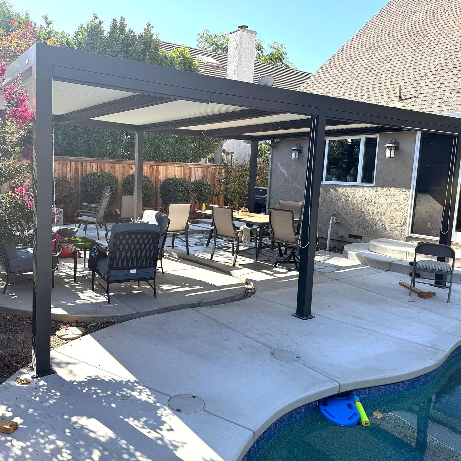 PURPLE LEAF Athena Louvered Pergola Modern Grey Pergola with White Roof for Deck Backyard Garden - Image 41
