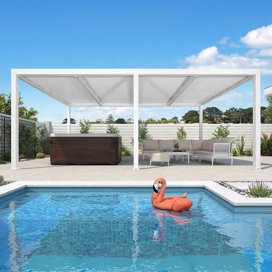 PURPLE LEAF Athena Louvered Pergola Modern White Pergola with Adjustable Roof for Deck Backyard Garden - Image 10