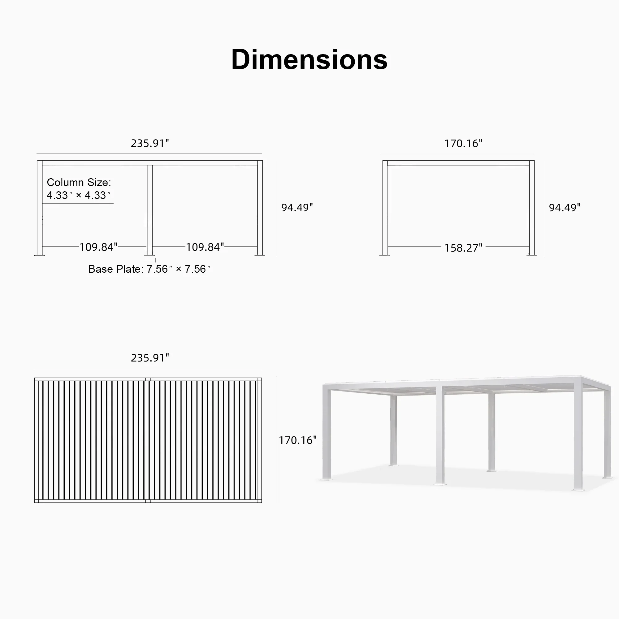 PURPLE LEAF Athena Louvered Pergola Modern White Pergola with Adjustable Roof for Deck Backyard Garden - Image 102