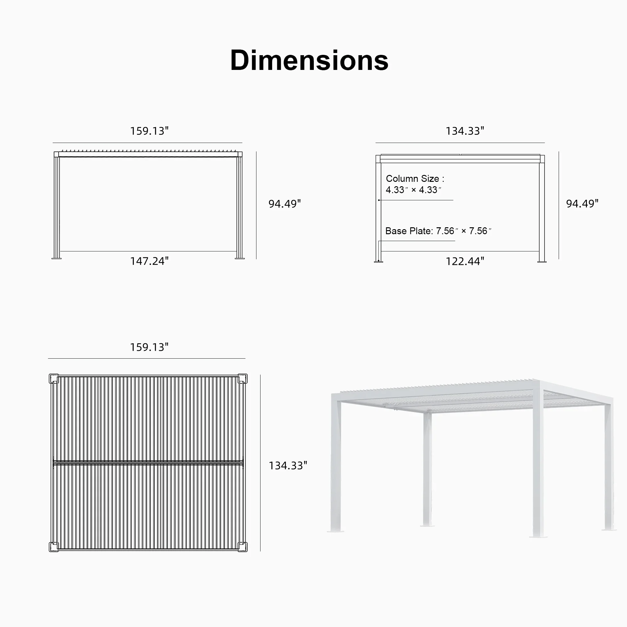 PURPLE LEAF Athena Louvered Pergola Modern White Pergola with Adjustable Roof for Deck Backyard Garden - Image 105
